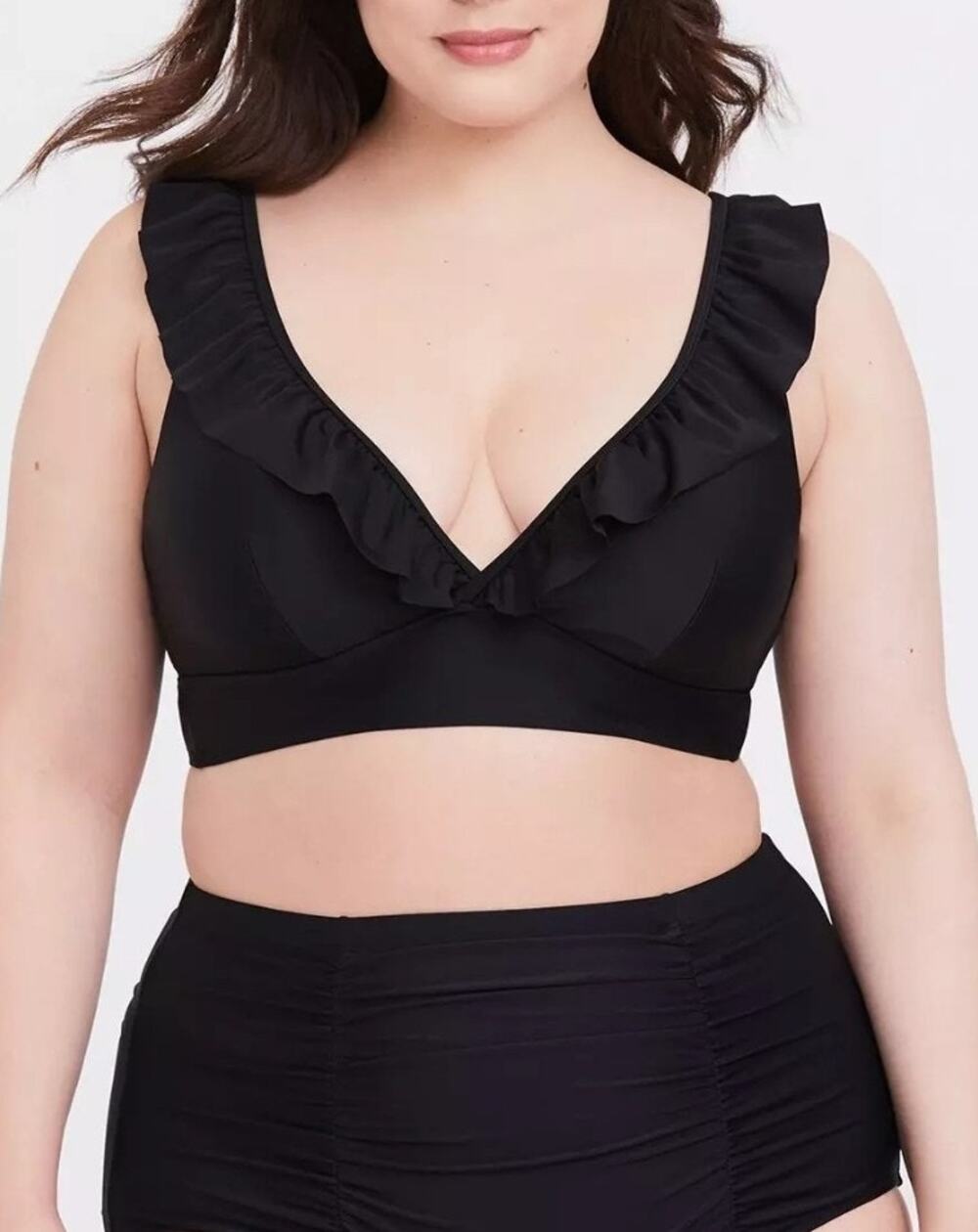 Torrid Size 3 3X Black Wireless Triangle Ruffle Bikini Top Swimsuit Swimwear NWT